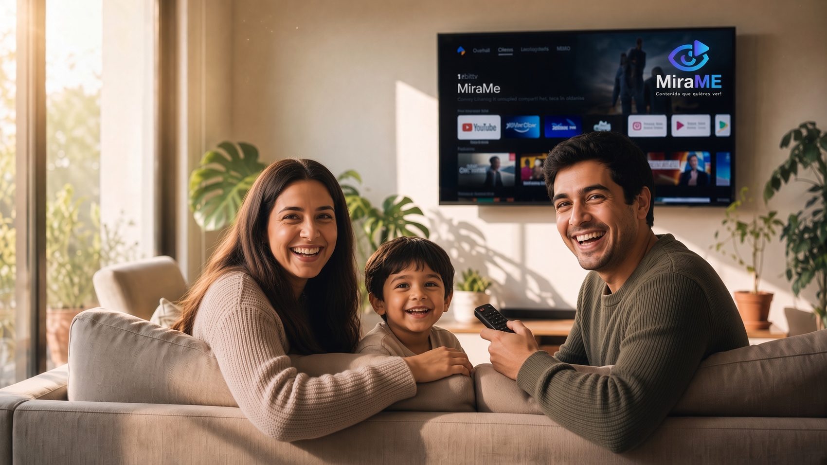 Familia disfrutando MiraMe en casa